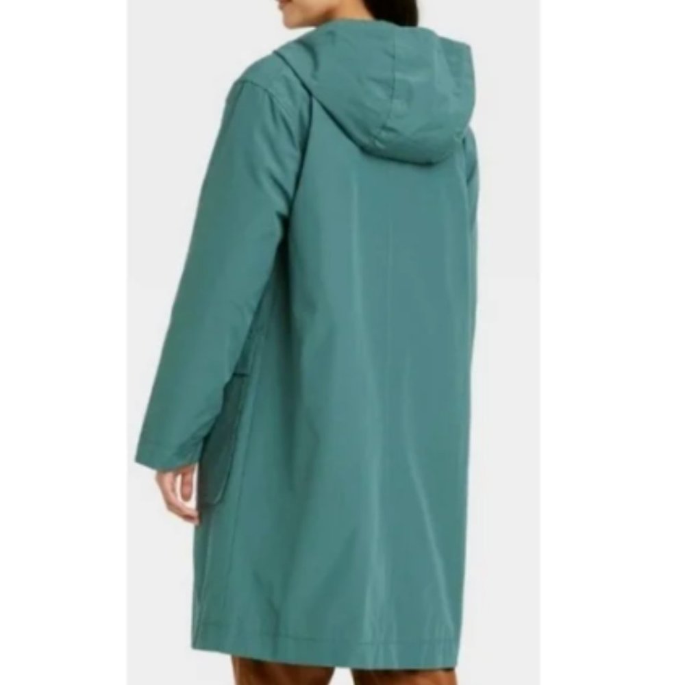 Long Teal Hooded Raincoat Jacket - Women - Picture 2 of 7